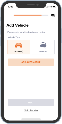EzFill Add Vehicle screen showing low visibility of primary action