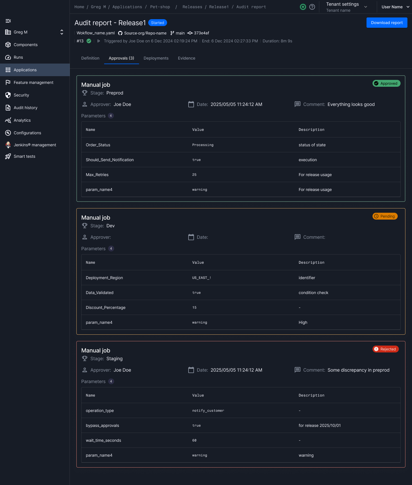 Durable close-out audit record UI