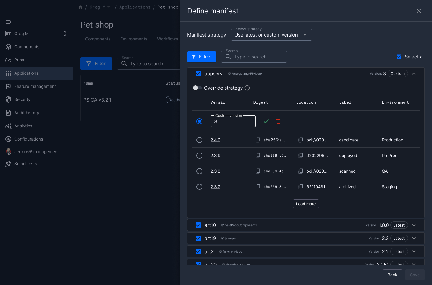 Manifest with free-form placeholders UI